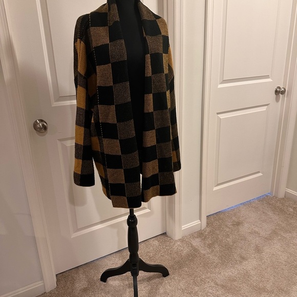 Abound Sweaters - Abound Cardigan in Dark Mustard Yellow and Black
